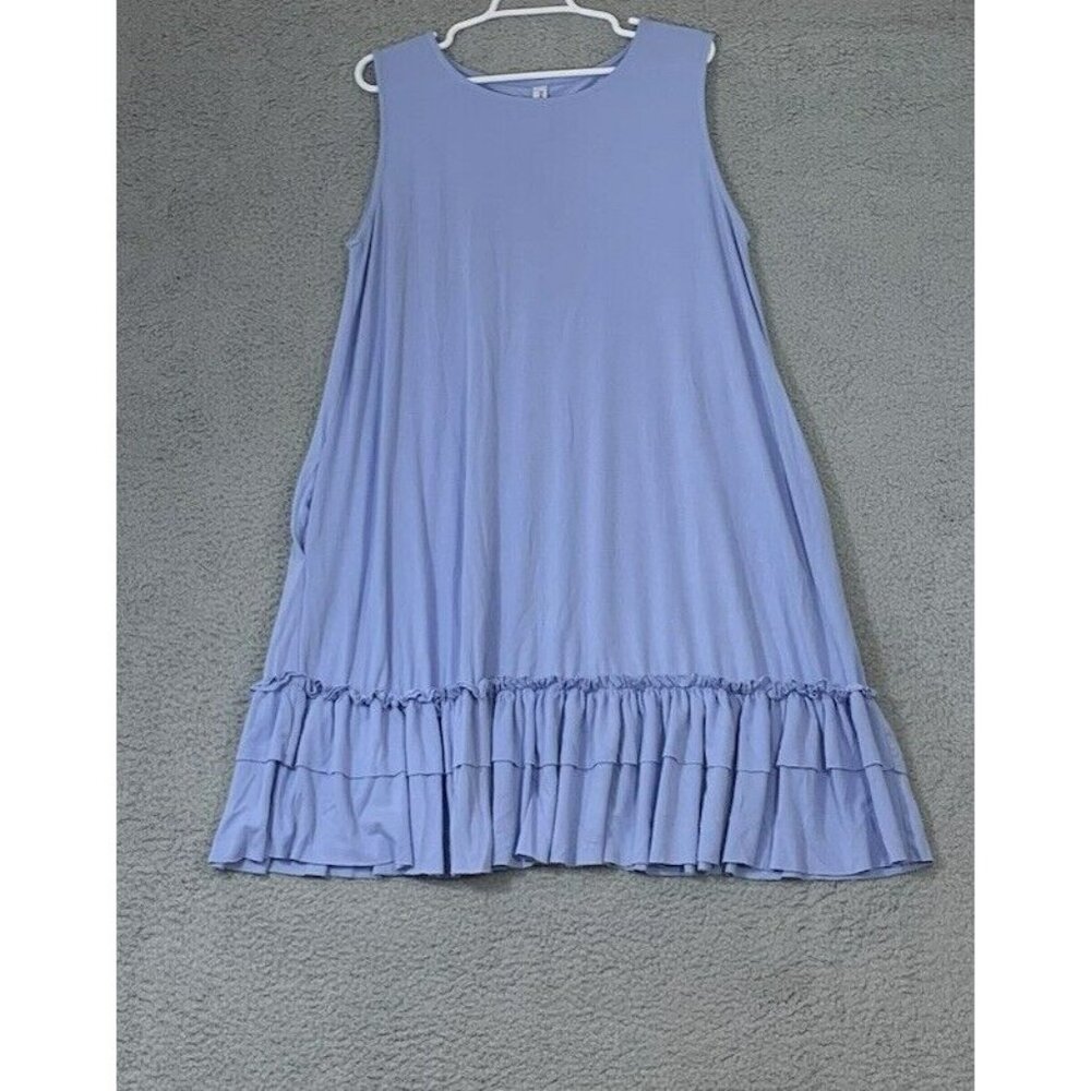 Zenana Outfitters Plus 2X Baby Blue Sleeveless Ruffle Hem Tunic Dress Pockets